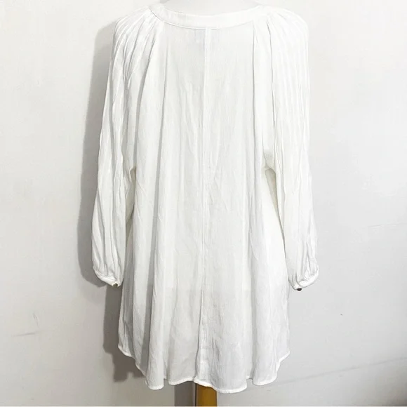 Ava & Viv Boho Gauzy Beautiful Tucked Balloon Sleeve White Tunic Top 2X - Picture 5 of 7